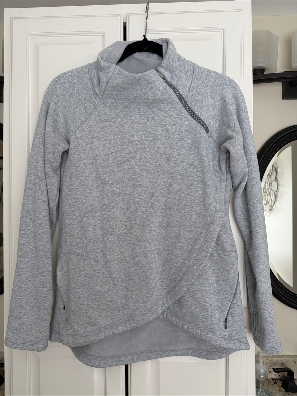 Athleta Light Gray Asymmetrical Funnel-Neck Pullover